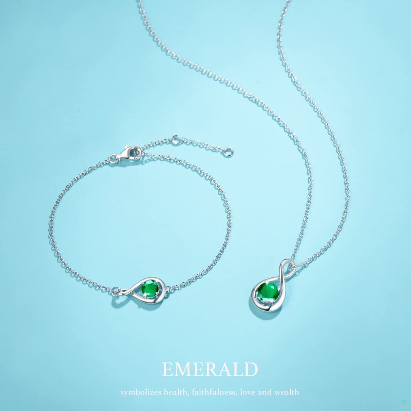 FANCIME Emerald Bracelet May Birthstone Bracelet for Women 925 Sterling Silver Infinity Link Bracelets Green Gemstone Fine Jewelry Birthday Anniversary Christmas Gifts for Her Mom - Image 2